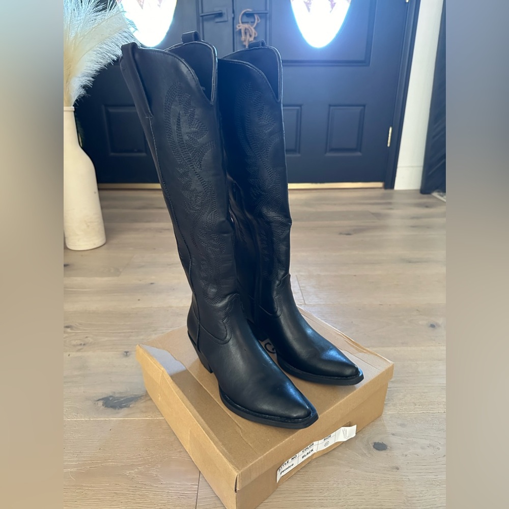 Black knee high western boots - size us6/eu37
